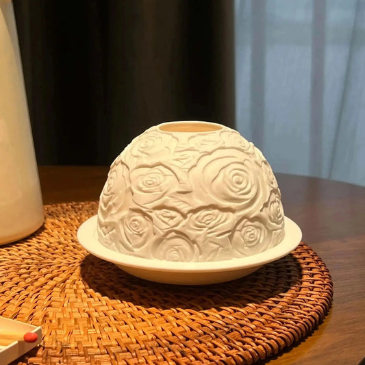 Photophore en porcelaine fleurs 3D Photophore-bougeoir