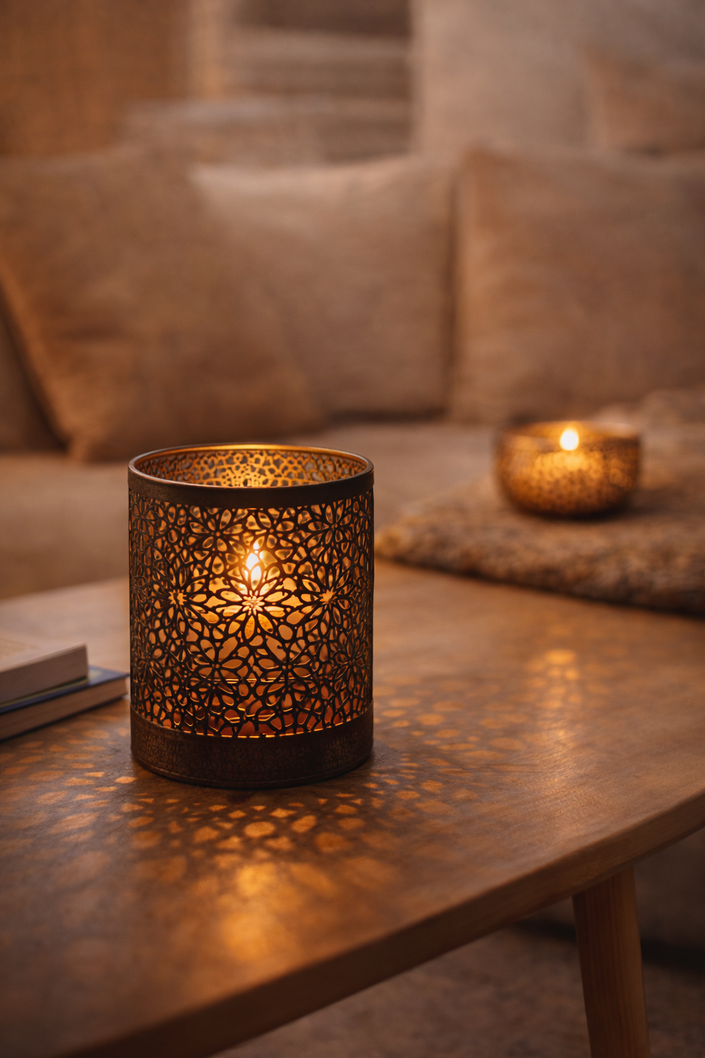 photphore en métal sur table